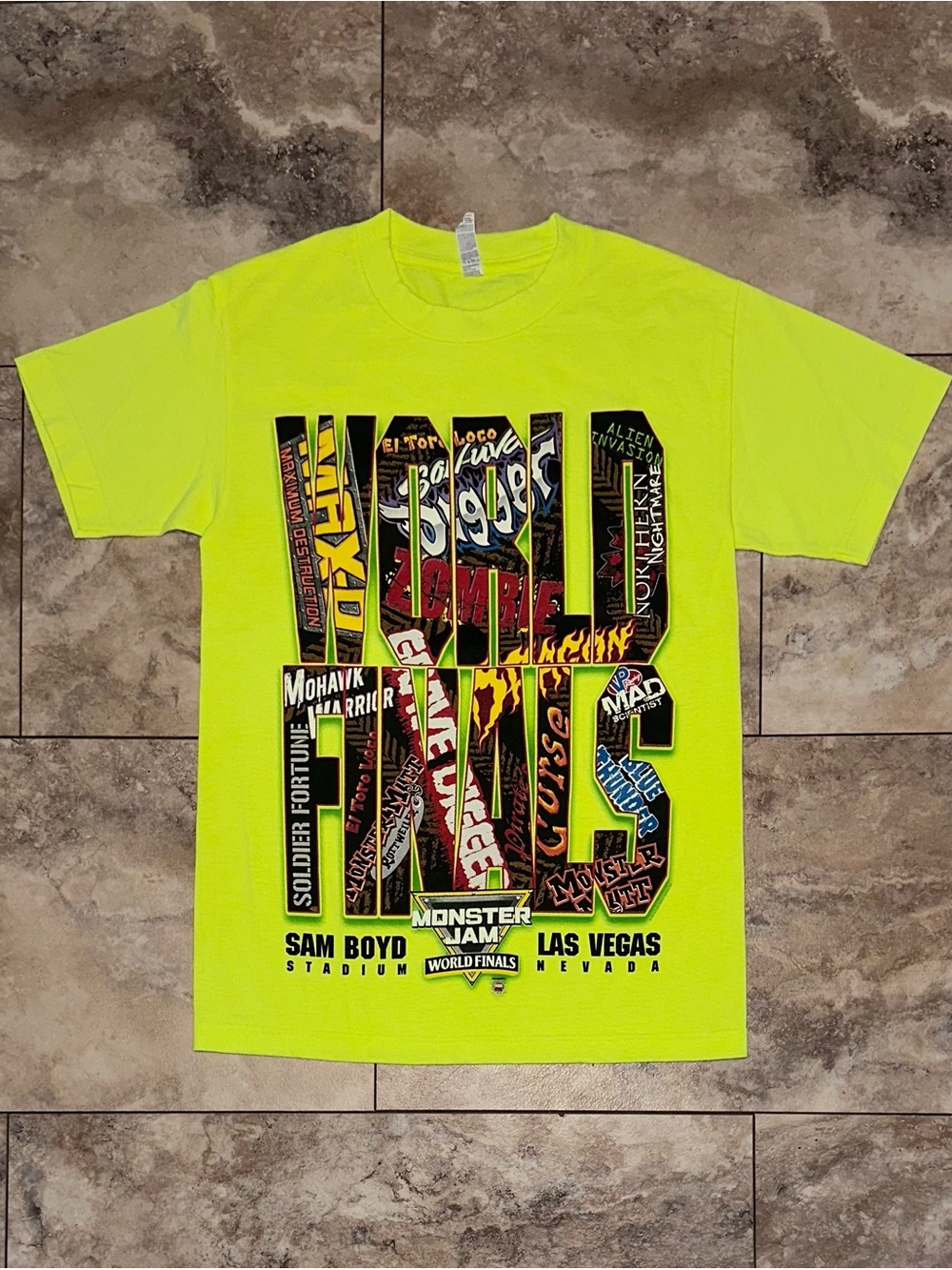 Monster Jam World Finals Las Vegas Neon Tee Monster Truck Graphic T Shirt Small